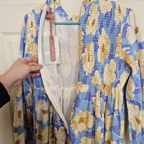 JessaKae Fallen Willow Floral Smocked Midi Cottagecore Peasent Long Sleeve Dress - Picture 6 of 12